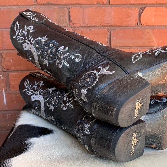 OLD GRINGO Swarovski Crystals Lucky Horseshoe Black Cowboy Western Boots 9.5 - Picture 8 of 12